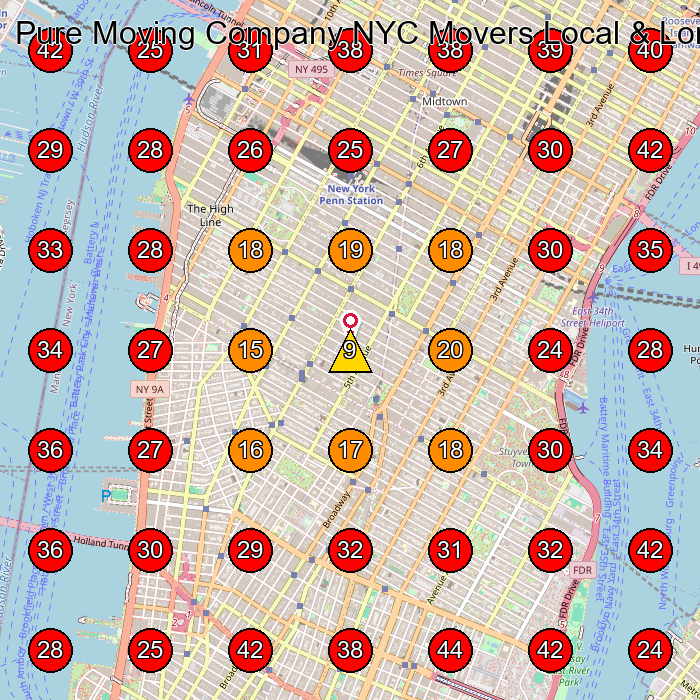Pure Moving Company NYC Movers Local & Long distance GeoGrid visibility map for Moving Company in New York